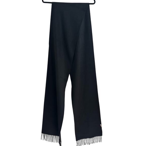 Bottega Veneta Logo Stamped Scarf Black Wool Cashmere Fringe Ends - Picture 4 of 6